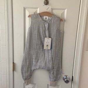 Little Unicorn grey and white stripe muslin sleep romper